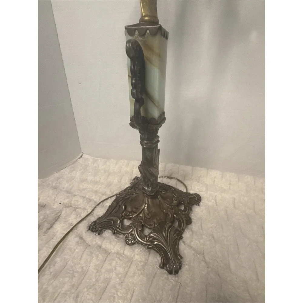 Antique Art Deco Double Socket Slag Glass Table Lamp Akro Agate Custard Uranium